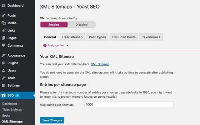 Mục XML Sitemaps hiện dưới menu SEO