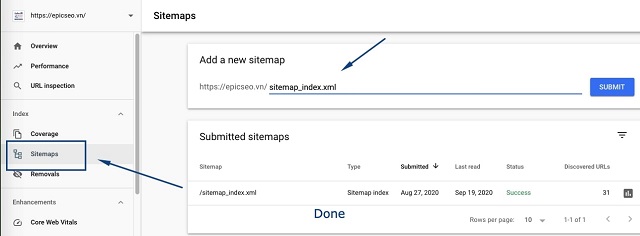 Submit sitemap trên Google Search Console