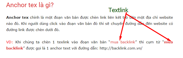 Ví dụ về textlink 