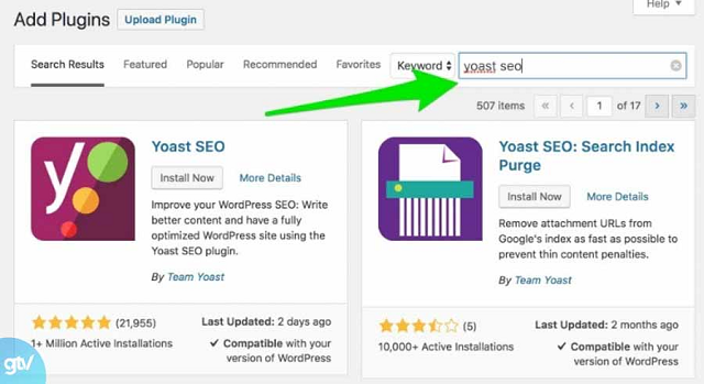 Tìm kiếm yoast SEO trong Add Plugin