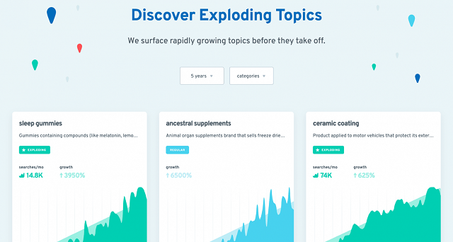 Exploding Topics giúp khám phá các xu hướng mới nhất, chủ đề có lượng tìm kiếm cao