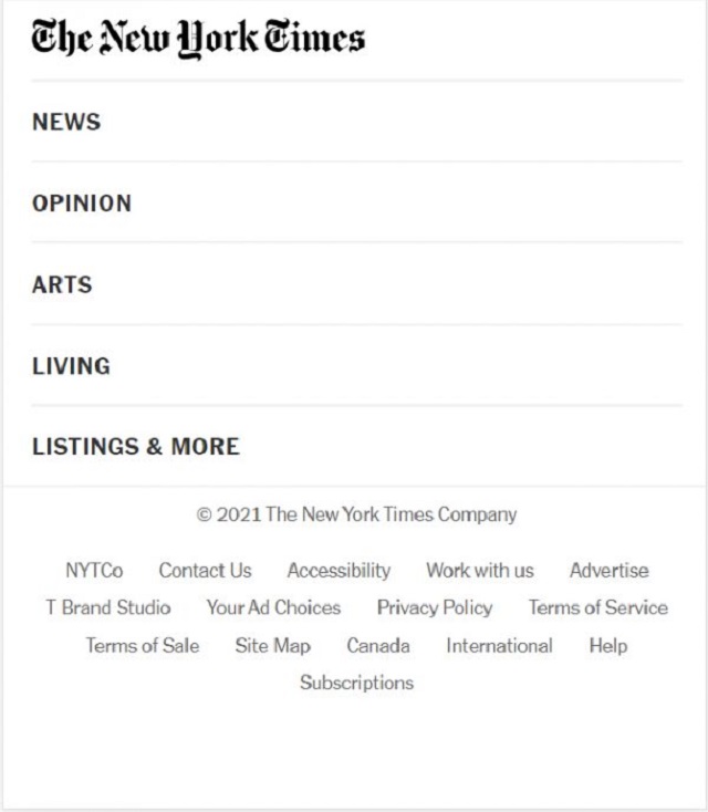 Bài báo The New York Time - Footer menu mobile